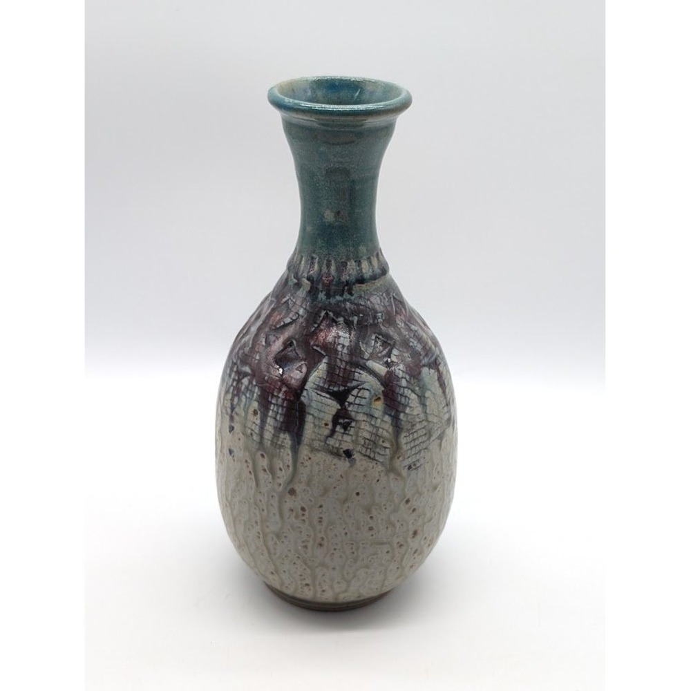 Handmade Signed Stoneware Studio Pottery‎ Vase 9" Glazed Brutalist Rustic Artsy